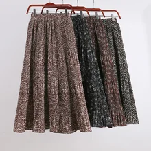 12 винтажная Гибкая эластичная юбка миди с высокой талией, плиссированная юбка с цветочным принтом для женщин, женские повседневные юбки, женские юбки saia saias faldas