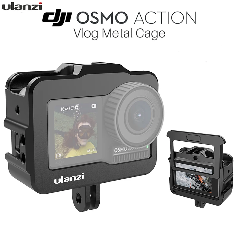 

BEESCLOVER ULANZI Vlogging Video Cage for DJI Osmo Action Protective Aluminum Housing Case Shell GoPro Adapter Video Cage r25
