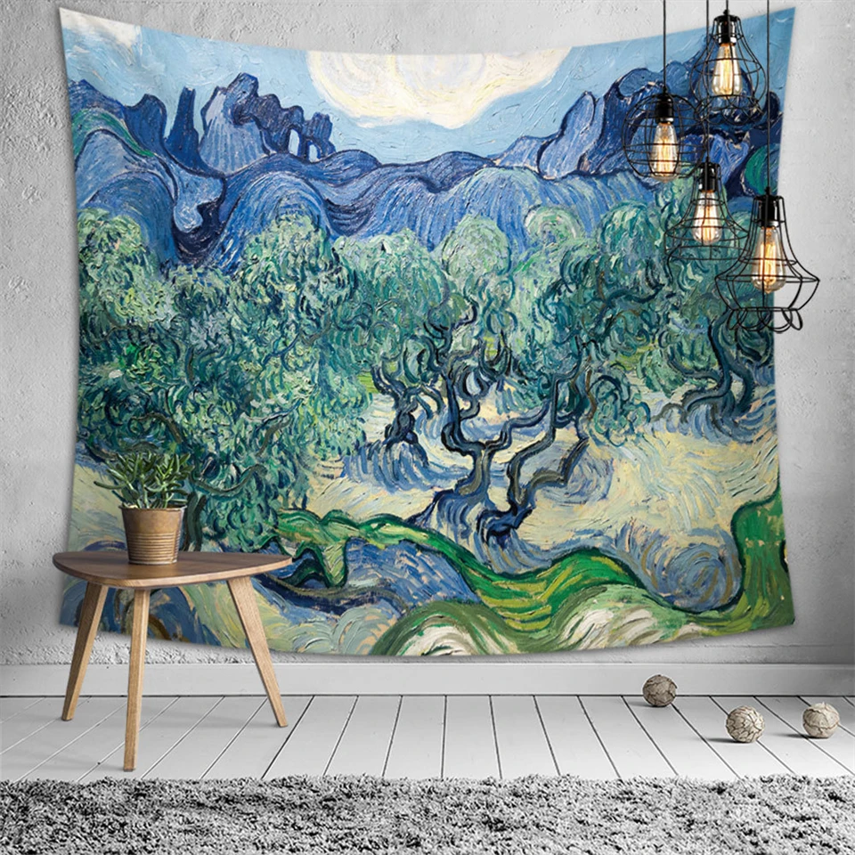 Abstract Wall Hanging Tapestry Van Gogh Artwork Starry Sky Sunflower Psychedelic Carpet Farmhouse Home Decor Background Blanket | Дом и сад