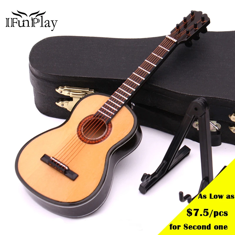 Mini Guitarra Clásica con soporte, instrumento Musical en miniatura de madera, colección de adornos decorativos, modelo de decoración, regalos|Partes y accesorios de guitarras| -
