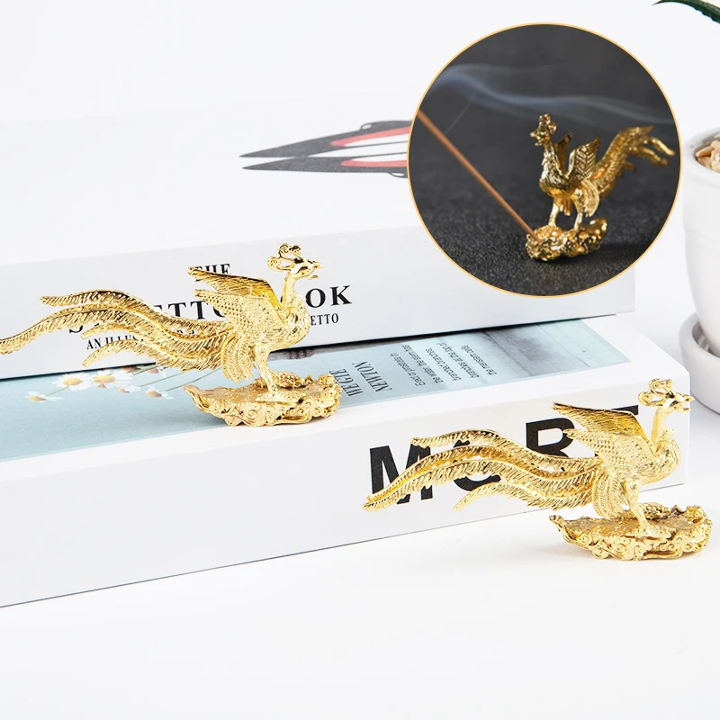 1PC Creative Gold Phoenix Statue Incense Stick Holder Home Decor Accessories Mini Portable Incense Burner incense burner miniature ornament ornament crafts