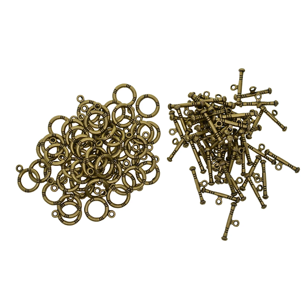 50Pcs Crafts Toggle Clasp, T-Bar Closure from Metal for Jewelry Making in Bulk, Bronze