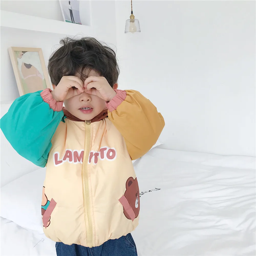 Tonytaobaby/Новинка; зимнее детское Двустороннее хлопковое пальто с капюшоном ярких цветов для мальчиков и девочек; детская зимняя куртка