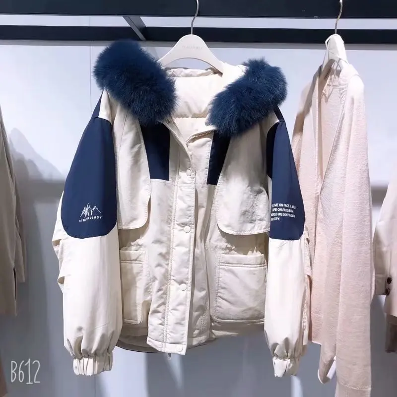 

2019 Winter New Style Loose-Fit Nagymaros Collar One-Button Hand Length Mixed Colors down Jacket Women's A3ac9445771