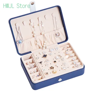 

Jewelry Box PU Leather Storage Case Earrings Dangle Rings Organizer With Mirror Travel Wedding Necklace Bracelet Storage Bag