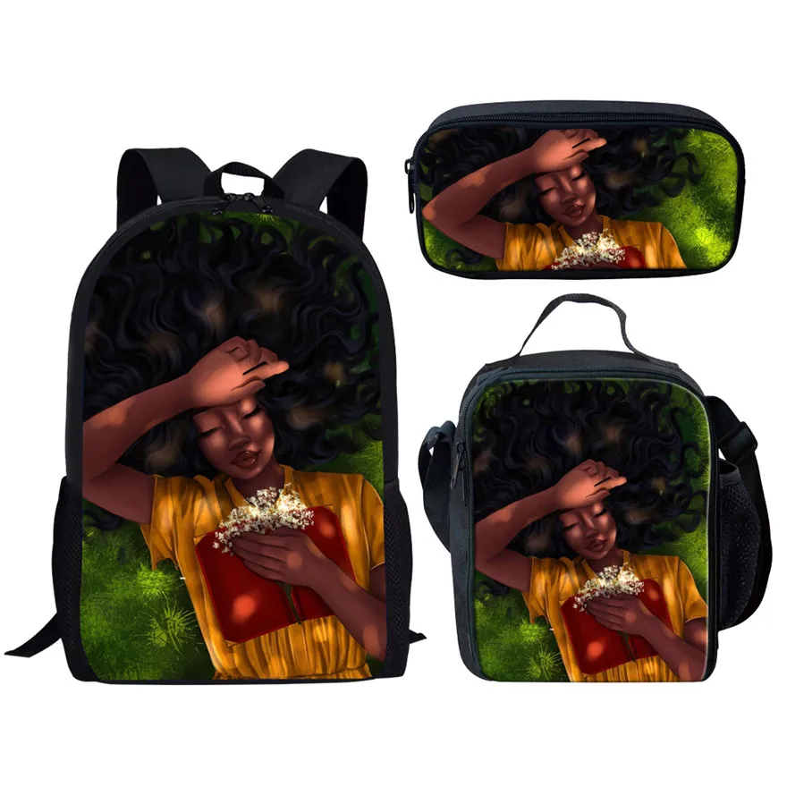 YQ4556CGK FORUDESIGNS/3 шт./компл. школьные сумки для детей, черные девочки, волшебный Африканский детский школьный рюкзак школьный портфель, сумка на плечо - Цвет: YQ4556CGK