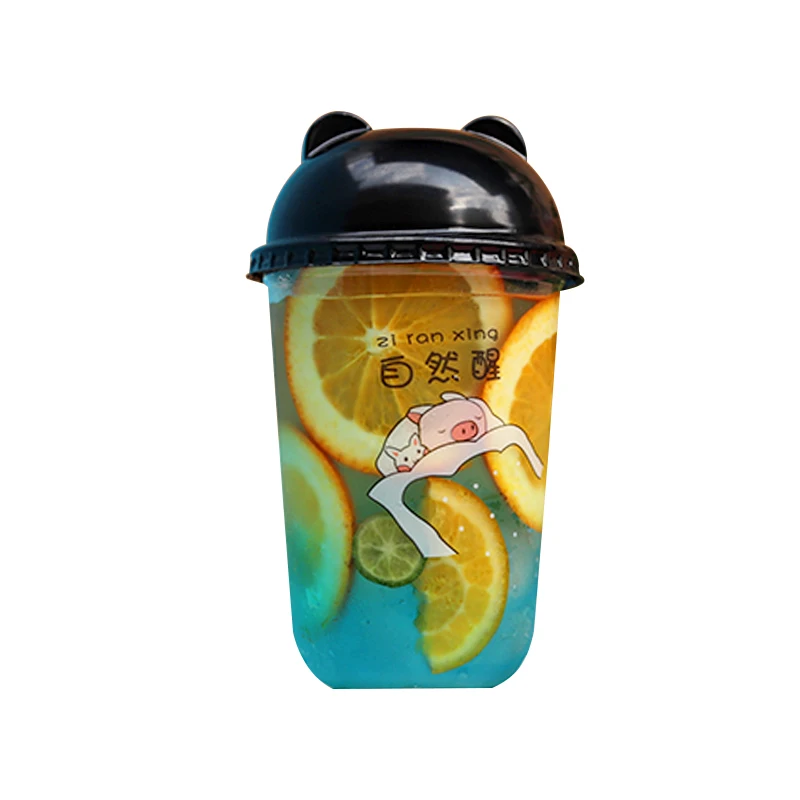 

50pcs 90 caliber U shape creative party birthday favor cold hot drink coffee juice ice cream fruit tea plastic cup with lid