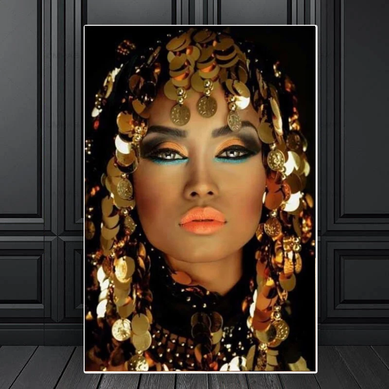 Bling Gold Makeup Woman Canvas Painting Figure Prints and Posters Cuadros Wall Art Pictures for Living Room Home Decor Unframed