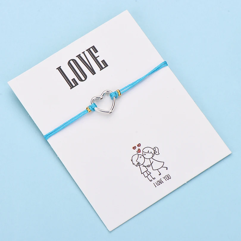 IYOE Wish Card браслеты с сердечком для любви подарок для пары полое сердце многоцветная веревка для женщин и мужчин браслет подарок на день рождения