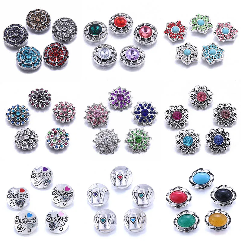 

10pcs/lot Mix Wholesale Rhinestone 18mm Snap Buttons Jewelry Crystal Flower Fit Snap Button Bracelets for Women Snaps Jewelry