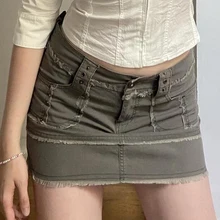 

Dourbesty y2k Vintage Arm Green Jeans Mini Skirts Grunge Pockets Sexy Pencil Skirts Women Harajuku Kawaii Fairycore Denim Skirts