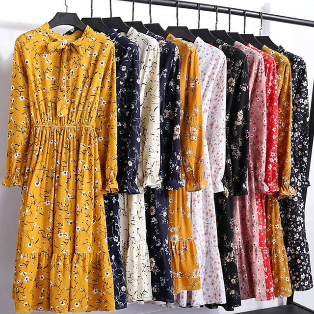 US $10.00 29 Colors Beautiful Fashion Spring Autumn Women Long Sleeve Dress Retro Collar Casual Slim Dresses 
