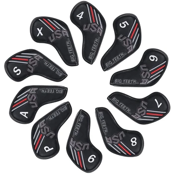 

Golf Iron Headcovers 10Pcs Golf Club Protector Headcover New Thick Leather USA Stripe Pattern