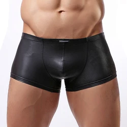 Men Boxer Shorts Summer Sexy Underwear Black Seamless Faux Leather Male Middle Waist Underwear Hot Sale Big Bulge Underpants
