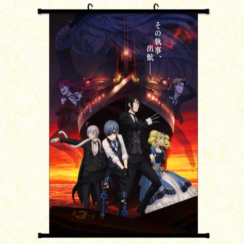 Аниме Черный Батлер Kuroshitsuji Себастьян Michaelis Небесный настенный свиток картина