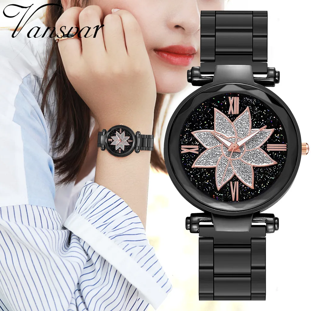 

Vansvar Women Watches Luxury Brand Stainless Steel Ladies Watch Fashion Elegant Flower Quartz Wristwatch Clock Montre Femme #W