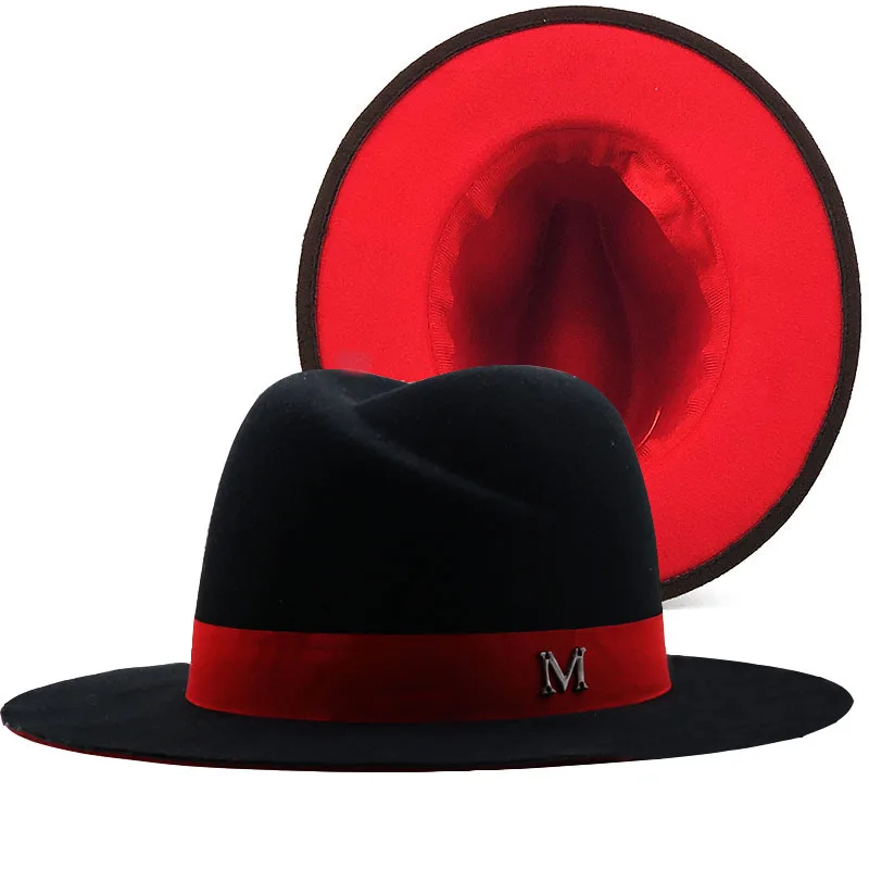 

Новый внешний черный внутренний красный шерстяной войлок Джаз фетровая шляпа с тонким ремнем пряжка для мужчин женщин мужчин широкие поля Панама Трилби Кепка 56-58 см