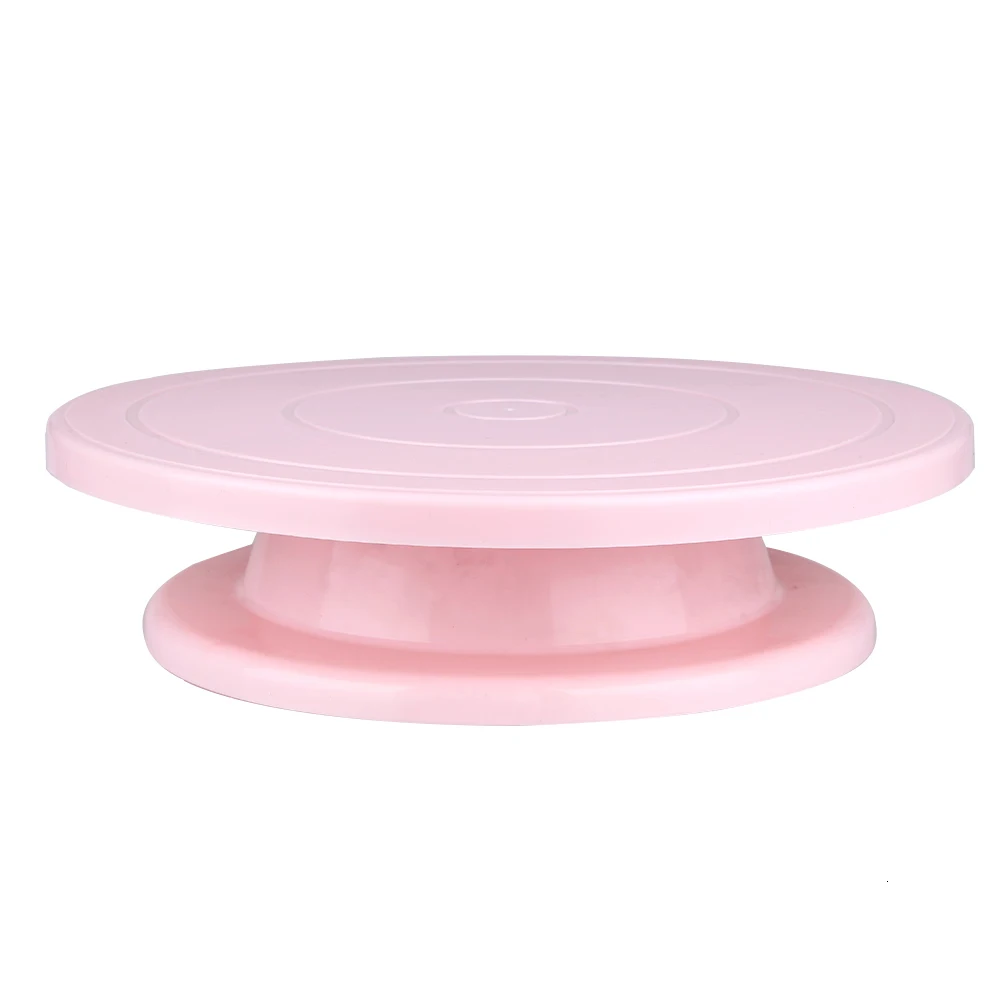 Поворотный стол для торта на день рождения, вращающийся пластиковый Противоскользящий декор для торта, поворотный стол для торта, круглая подставка для торта, кухонные инструменты для выпечки - Цвет: L-pink