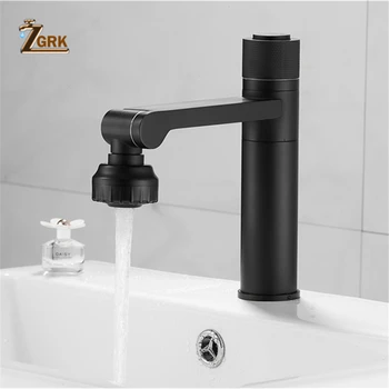 

ZGRK Basin Faucet Two Effluent Modes Black Chrome Bathroom Faucet Press Water Out Sink Tap Mixer Hot and Cold Water Crane