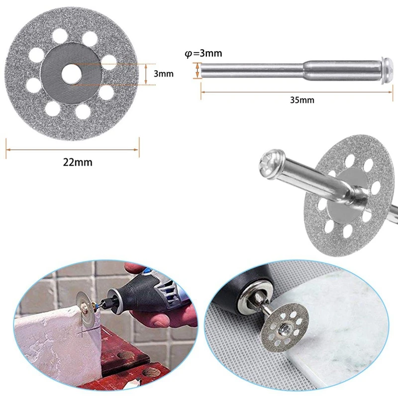 Top-20Pcs 22 мм алмазные отрезные диски с 4 шт. 3 мм оправки для Dremel роторный инструмент драгоценные камни, нефрит, мрамор, Ceram