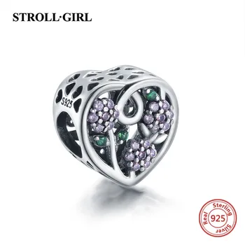 

100% 925 Sterling Silver heart hollow beads flower charm with Zircon Fit European bracelet for women fashion jewelry gift