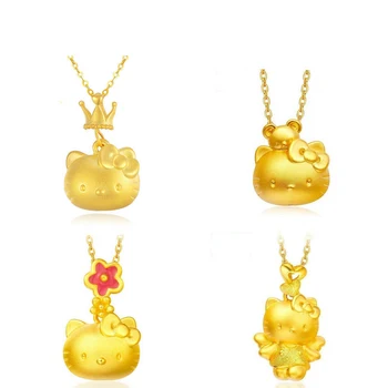 

2020 Cartoon Hello Kitty Pendant Necklace Female Gold Plated Kitten Pendant 3D Product Cute Multi-styling Hello Kitty Jewelry