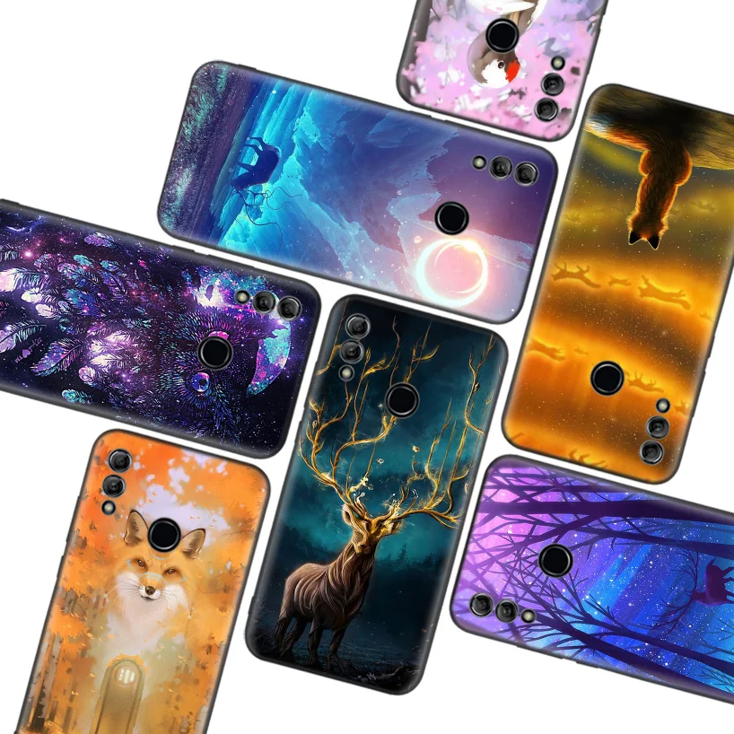 Волшебный с изображением лисенка, кран сова черный чехол для huawei Y9 Y5 Y6 Y7 Honor 10 9 Lite 9X8X8 S 8A фотоаппаратов моментальной печати 7S 7A 10i 20i V20 для телефона с бумажником и Ca