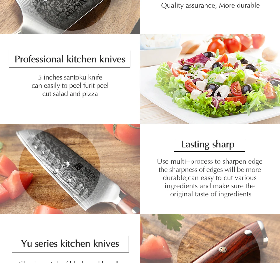 XINZUO 5 ''дюймовый нож Santoku Кухня ножи дамасский нож для Сталь шеф-повара Ножи Sharp мясо фрукты овощи с палисандр ручки