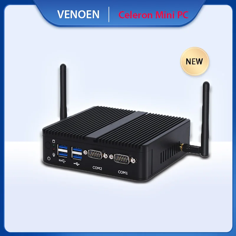 VENOEN sin ventilador de escritorio Intel Celeron computadora J4105 doble pantalla Mini PC HTPC cliente Delgado 2 * RS232 HDMI VGA DDR4 Wifi
