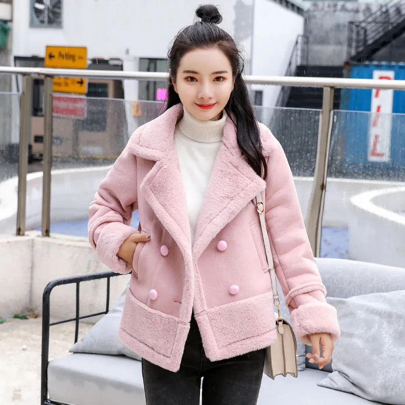 

Lambs Wool Coat Women's Short 2018 Winter New Style Korean-style Slim Fit Slimming Thick Cotton-padded Clothes Deerskin Velvet C
