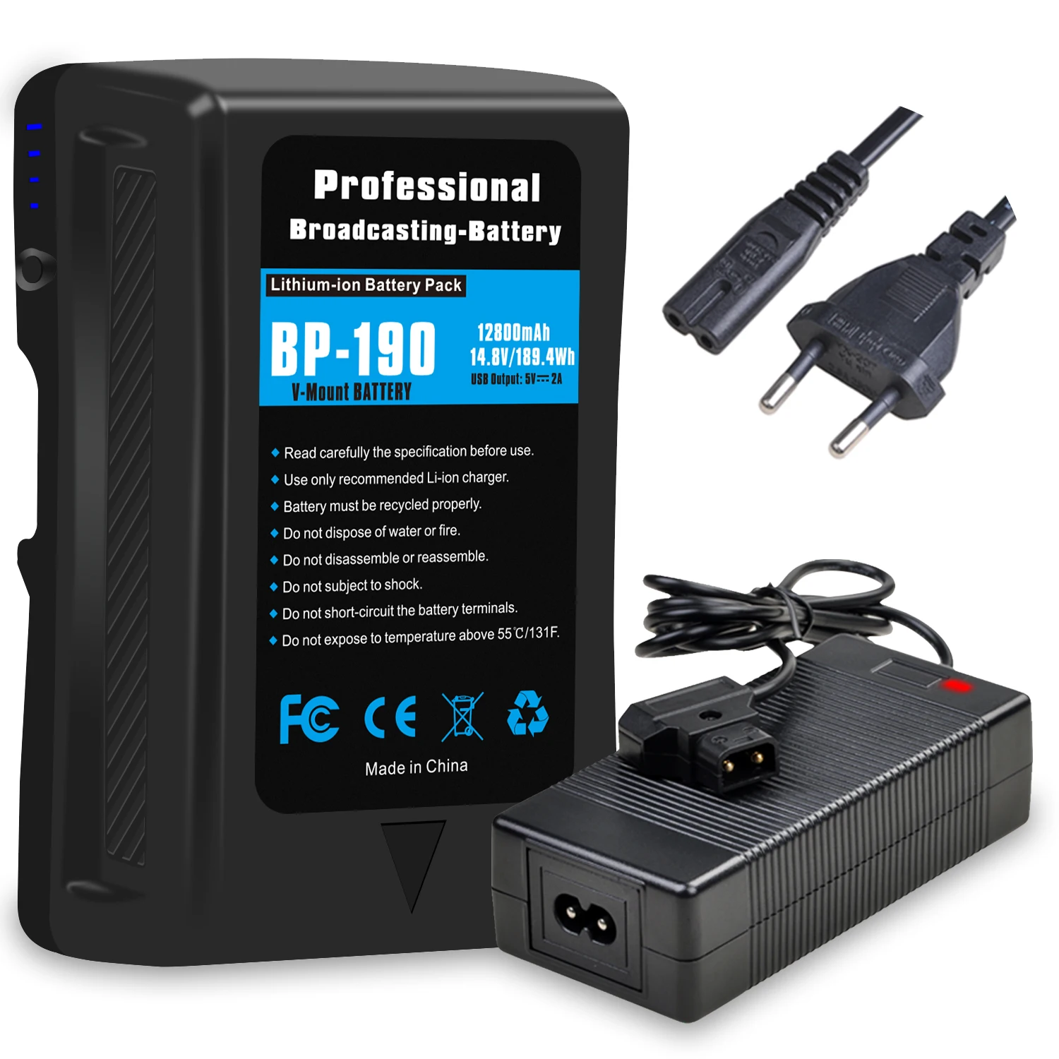 BP-190 V Mount Battery With D-Tap Charger for Sony Broadcast Camcorder HDCAM XDCAM BL-BP150 BP-150S LED Video Light
