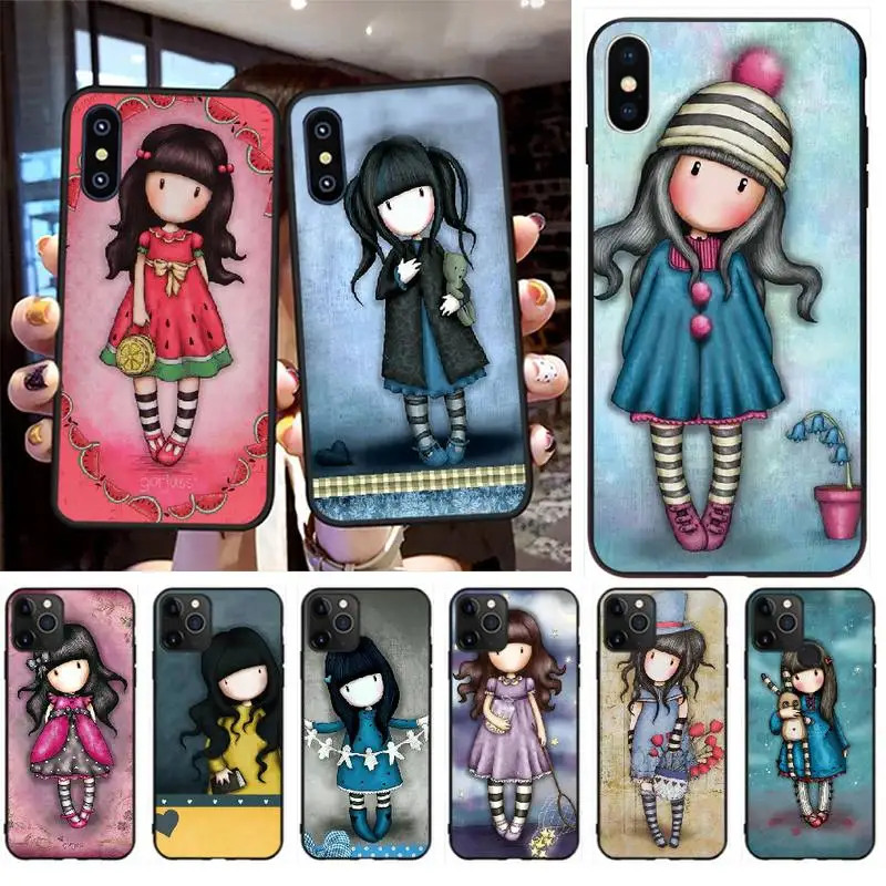 

PENGHUWAN Cartoon Lovely Santoro Gorjuss Black Soft Shell Phone Case Capa for iPhone 11 pro XS MAX 8 7 6 6S Plus X 5S SE XR case