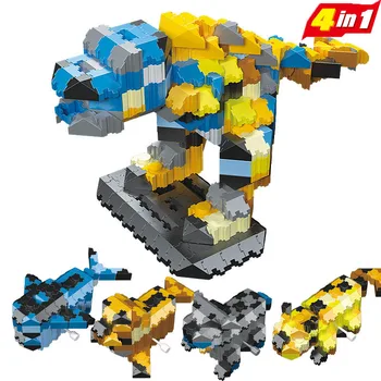 

4 In 1 Animal Dinosaur Set Clockwork Can Run Cheetah Whale Building Blocks Assemble Model Building Kits Toys for Children