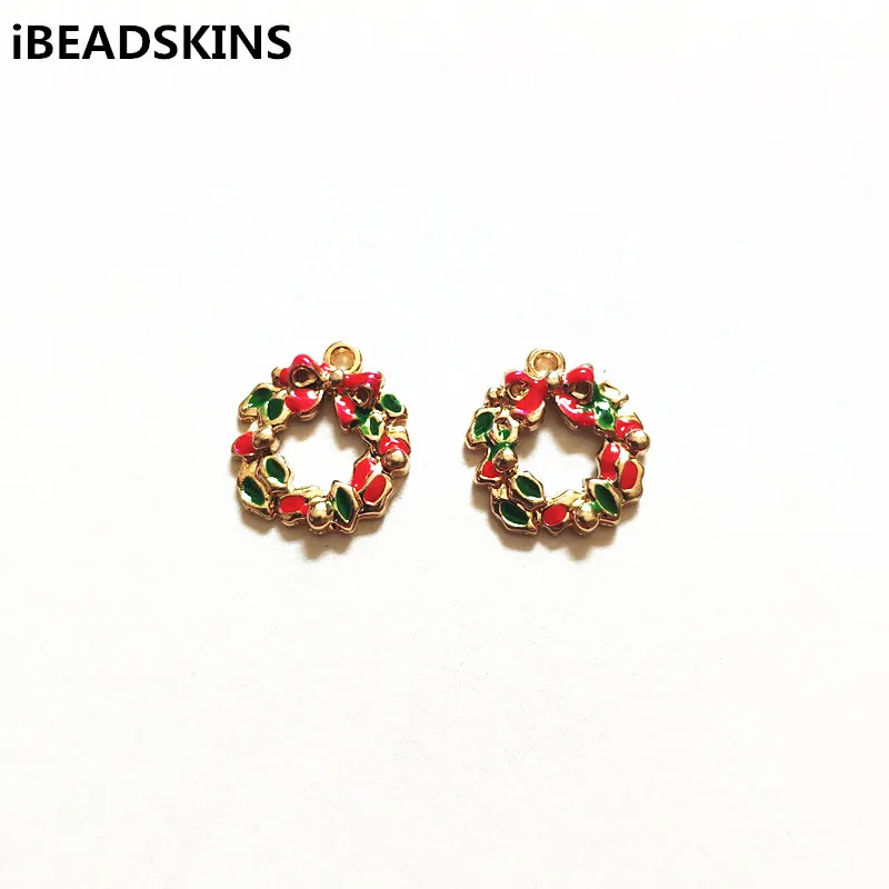 

New arrival! 17x16mm 100pcs Small size zinc Alloy Christmas wreath charm for Christmas necklace/Earring parts making