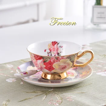 

Vintage Rose Bone China Tea Cup Saucer Spoon Set 200ml Advanced Porcelain Coffee Cup British Cafe Afternoon Teacup Drop Shipping