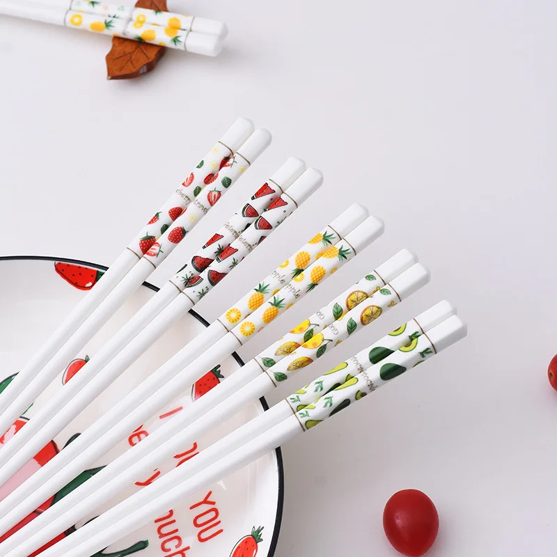 

5Pairs/Set Fruit Ceramics Chopsticks Eco-friendly Kitchen Tool China Chopsticks Anti-Slip Ceramic Tableware