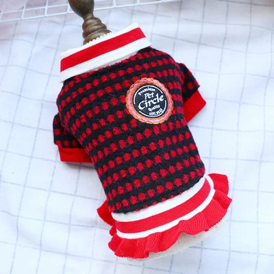 School Style Dog Clothes For French Bulldog Autumn Winter Pet Outfit Dresses Coat Girl Two Legs Coat Cat Yorkshire Accessories - Цвет: Red