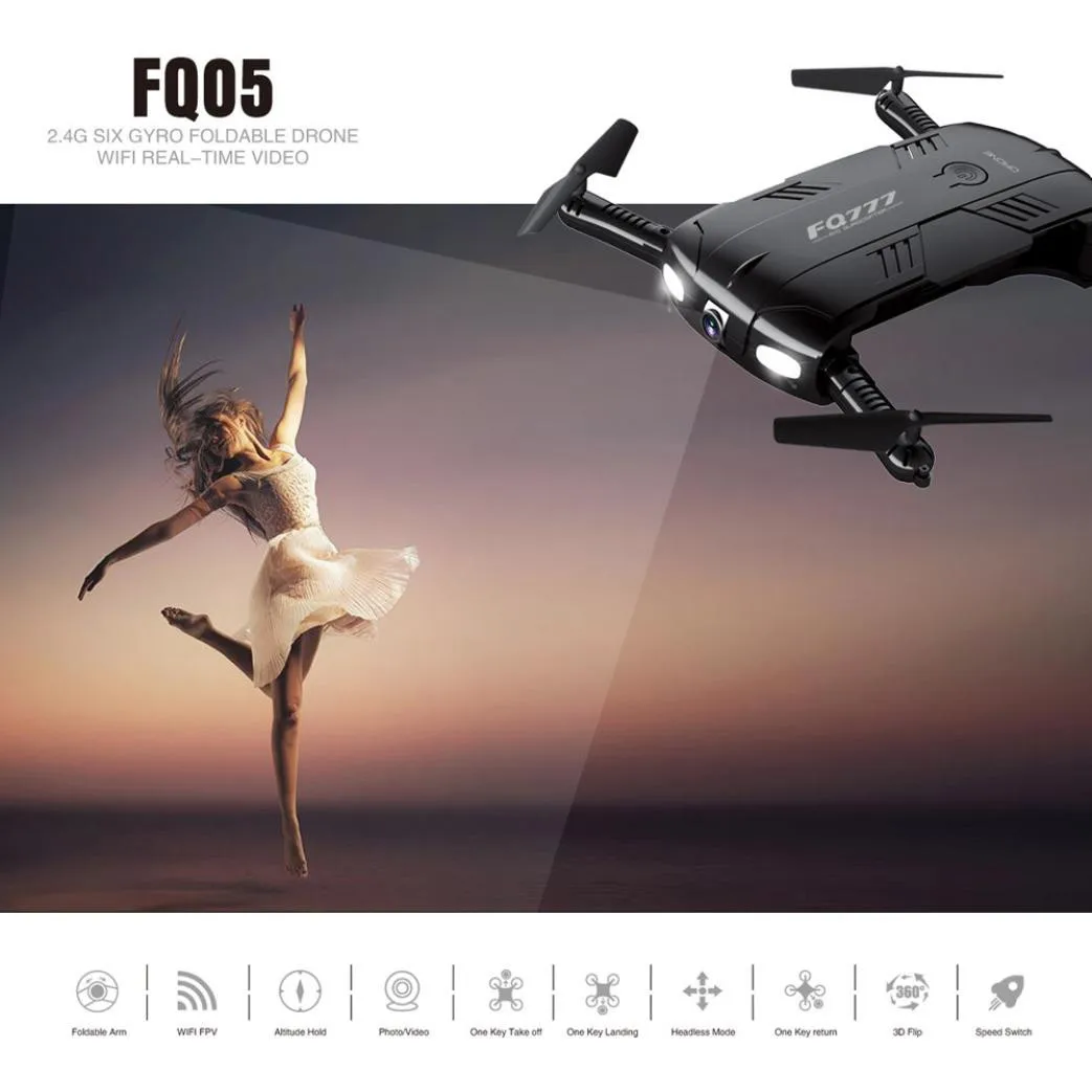 FQ777 FQ05 Дрон 6-Axis Gyro 2.0MP Wi-Fi Fpv Дрон Камера селфи складной Дрон RC вертолет Quadcopter селфи Дроны с Камера HD