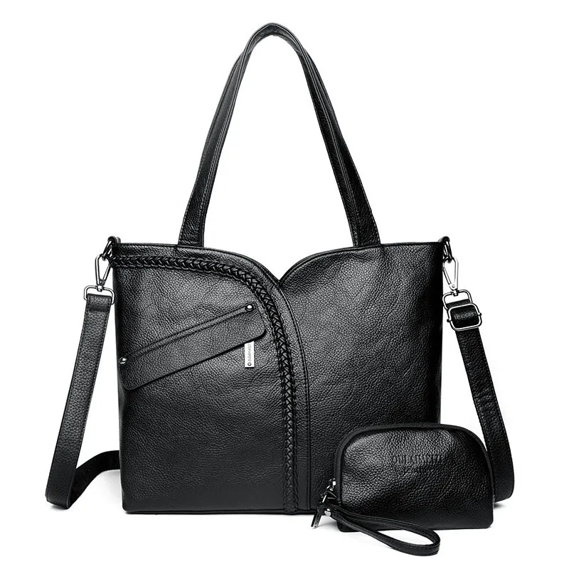 2 комплекта, вместительные женские сумки, сумки через плечо, женские сумки-мессенджеры с монетами, знаменитые дизайнерские кожаные сумки - Цвет: BLACK
