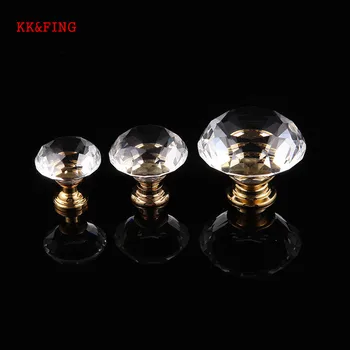 KKFING Crystal Glass Handles Kitchen Cabinet Knobs Jewelry Armoire Dresse Drawer Pulls Gold Silver Handle Furniture Hardware