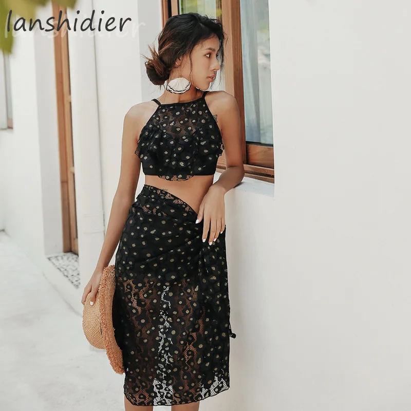 

New Style Bathing Suit Fashion Sexy Underwire Split Type Triangle Belt Veils Three-piece Set Bathing Suit 18330