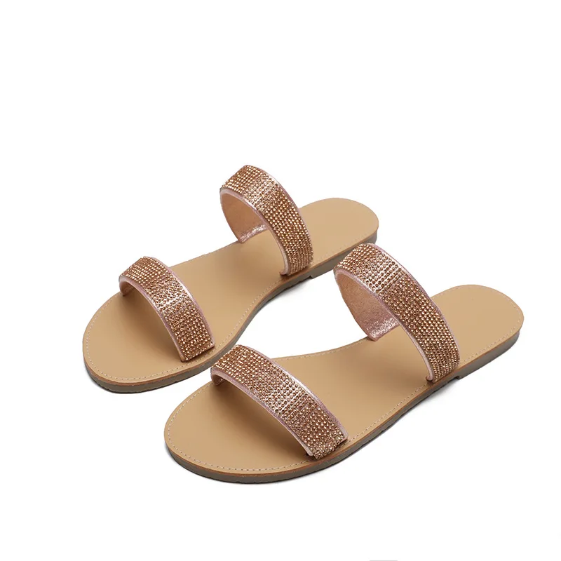 

Bling Bling Crystal Sandals Women Summer Open Toe Ladies Flat Slippers Casual Beach Slide Shoes Woman chaussures femme D30