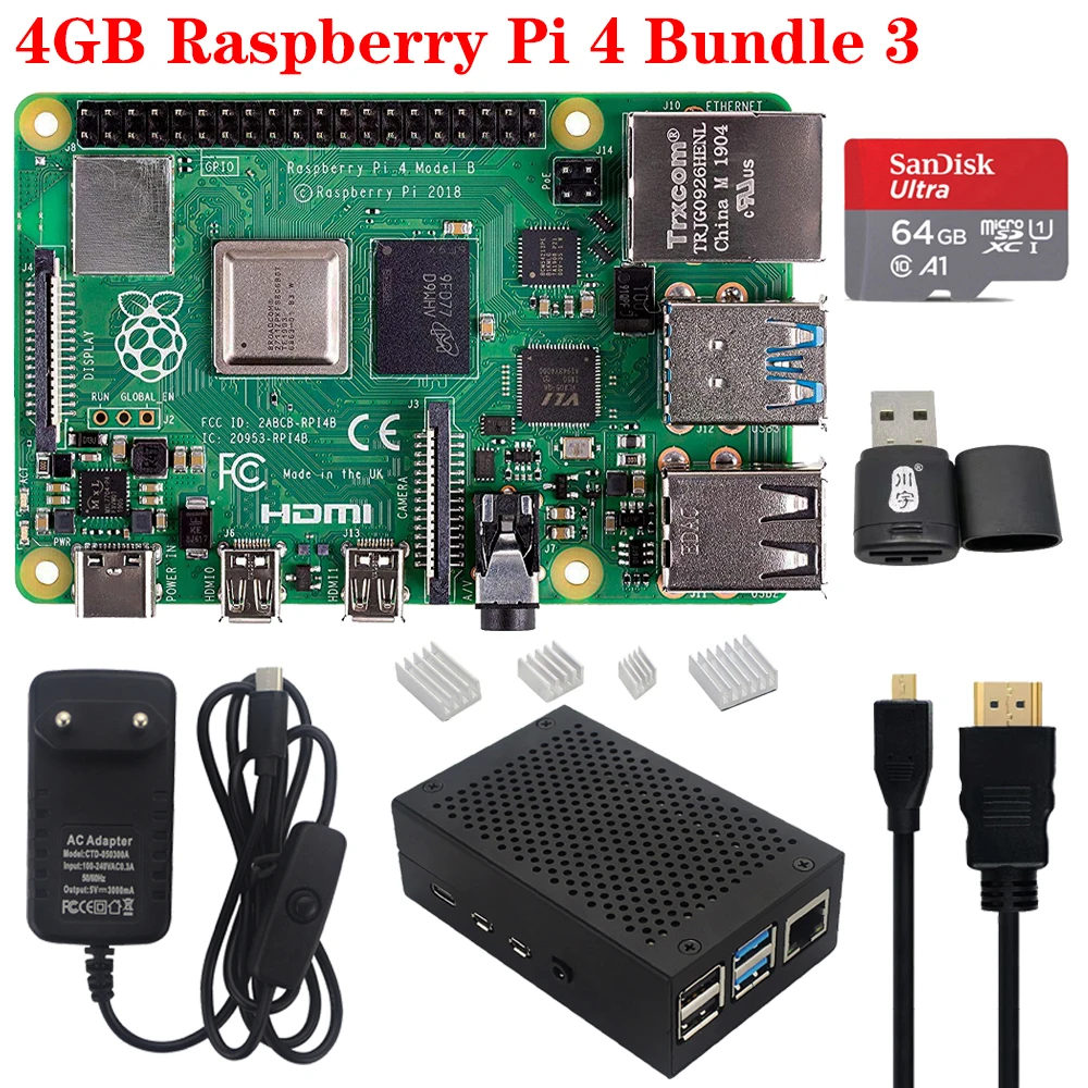 Raspberry Pi 4 Модель B стартовый комплект 4G ram 2,4G& 5G WiFi Bluetooth 5,0 с питанием чехол для Raspberry Pi 4B 4G ram - Комплект: Комплект 3