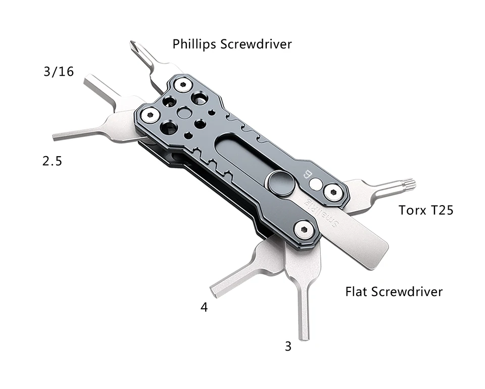 SmallRig Folding Screwdriver Kit Wrench Set Portable Hand Tool Set 4 Allen Wrenches 2.5, 3, 4, 3/16, 1 flat screwdriver 2373