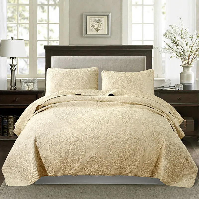 

Plain Beige Embroidered Quilted Bedspread for Bed King Queen Double Bed Cover Summer Quilt Set 100% Cotton Bed Linen 3-piece