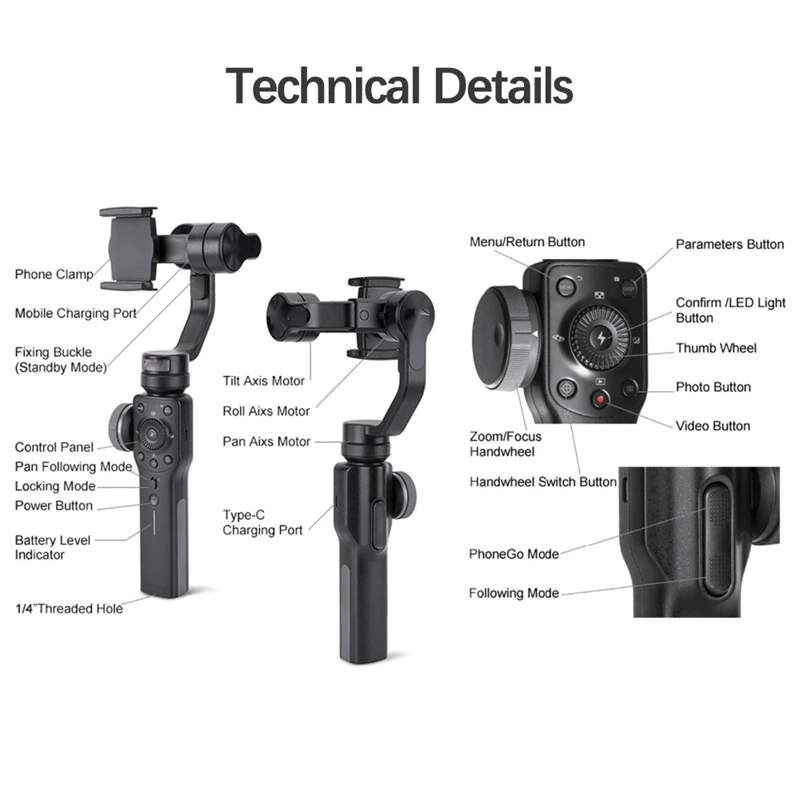  FFYY-3-Axis Handheld Smartphone Gimbal Stabilizer for Iphone Xs Xr X 8Plus 8 7P 7 Samsung S9 S8 S7 