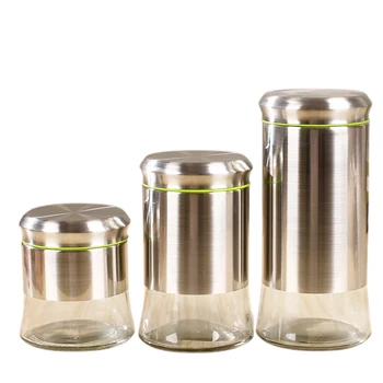 

Stainless Steel Airtight Canister Set Food Storage Container for Kitchen Counter Grains Sugar Coffee Canister with Clear Glass B