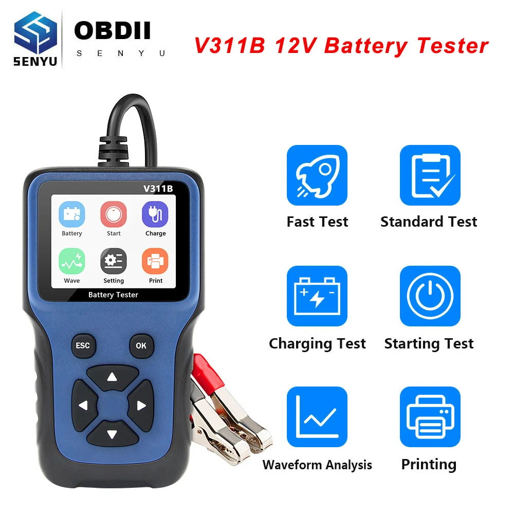 V311B 12V Car Boxty Tester Auto Diagnosztikai Tool V311B Automotive 12 V -Os Akkumulátor -Elemző Obd 2 Obd2 Kódolvasó