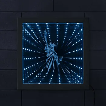

Statue of Liberty Minimalist LED Lighted Infinity Mirror Mesmerizing Tunnel of Light Independence Day New York Travel Souvenir