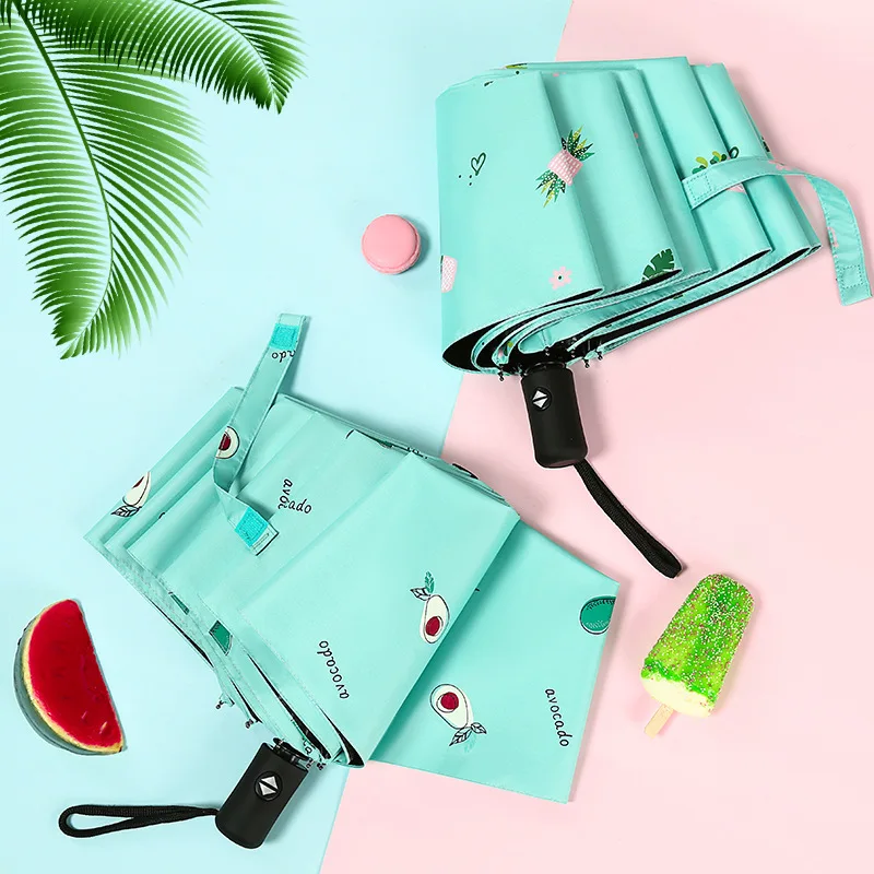 

Custom Printed Fruit Parasol UV Protection Umbrella Light-weight Girls Unique Printing Foldable Automatic Umbrella